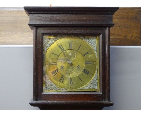 AN 18th CENTURY JOHN OWEN, LLANRWST LONGCASE CLOCK, 31 cms square brass dial having gilt spandrels and signed chapter ring se