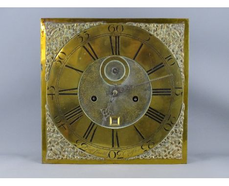 AN 18th CENTURY LONGCASE CLOCK BRASS DIAL &amp; MOVEMENT by Gabriel Smith (1752-97), Chester, 12 ins square dial, signed on t