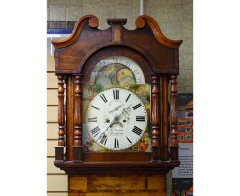 A WELL PRESENTED VICTORIAN MAHOGANY MOON PHASE DIAL LONGCASE CLOCK by Daniel Owens, Carnarvon, twin weight pendulum driven mo