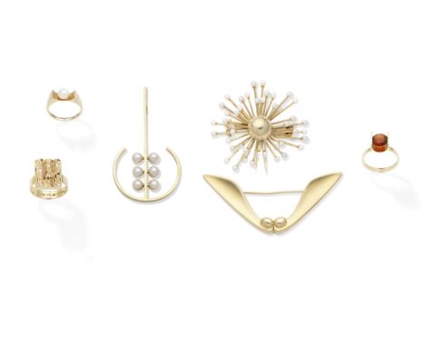 A collection of two brooches and a pendant, by Anton Michelsen and three rings, by Just Andersen, Circa 1965-19781st: Circa 1