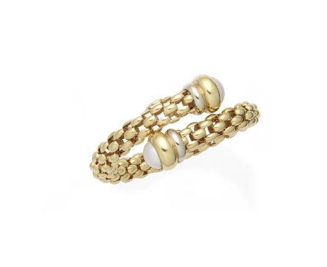A mabé pearl bangle, by FopeOf sprung fancy-link design, each bicoloured terminal accented by a 12.0mm cultured mabé pearl, s
