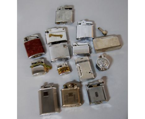 TWELVE VARIOUS LIGHT FUEL POWERED POCKET CIGARETTE LIGHTERS, three earlier examples by McMurdo, Colibri and Polo having engin