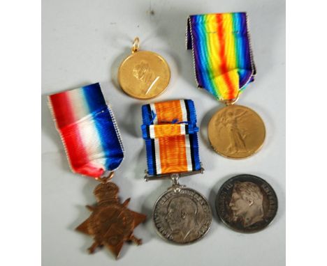 THREE WORLD WA I SERVICE MEDALS, awarded to 21598. Pte. S.H. Hope L.N. Lan. R. viz 1914-18 Star medal, 1914-15 Star and gilt 