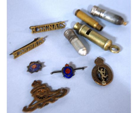 TWO GEORGE VI SILVER AND ENAMEL SMALL BROOCHES FOR ROYAL ENGINEERS AND ROYAL ARMY SERVICE CORPS with pin backs FOUR VARIOUS B