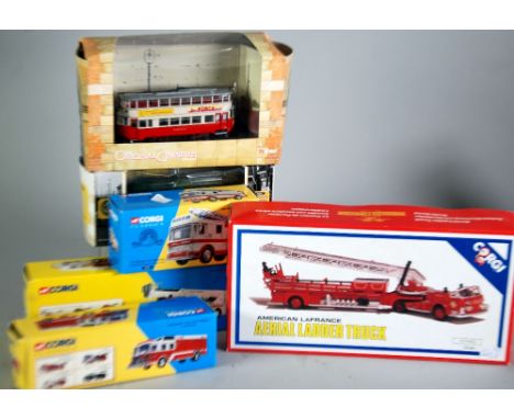 CORGI MINT AND BOXED 'AMERICAN La FRANCE - AERIAL LADDER TRUCK' TOGETHER THREE CORGI CLASSICS MINT AND BOXED FIRE ENGINES VAR