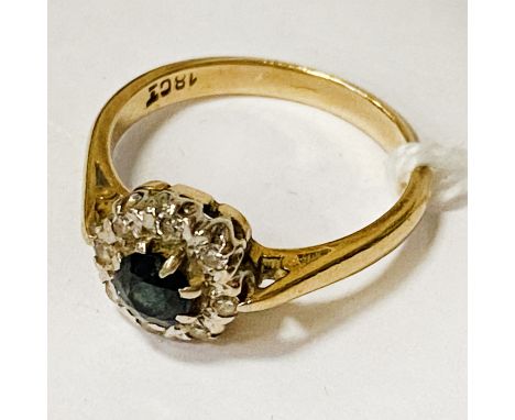 18CT GOLD DIAMOND &amp; SAPPHIRE RING SIZE K - 3 GRAMS APPROX