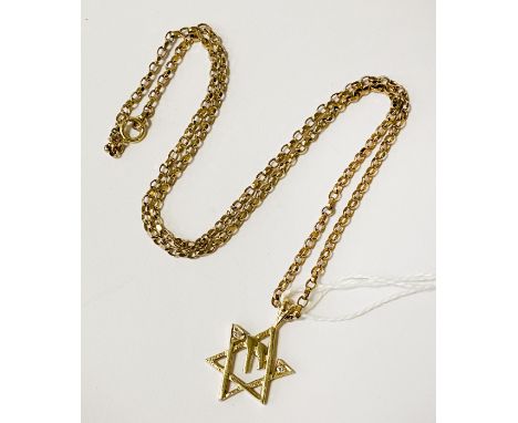 14CT GOLD STAR OF DAVID DIAMOND PENDANT WITH 9CT GOLD CHAIN 7.1 GRAMS APPROX