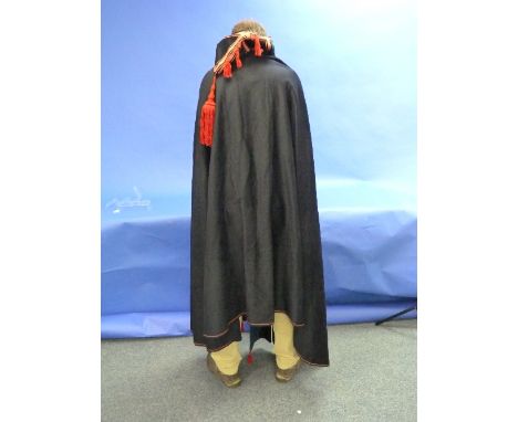 Military uniform: an early-mid 20thC dark blue cavalry Cape/Cloak, of dark blue wool worsted cloth, with hood lined in mid bl