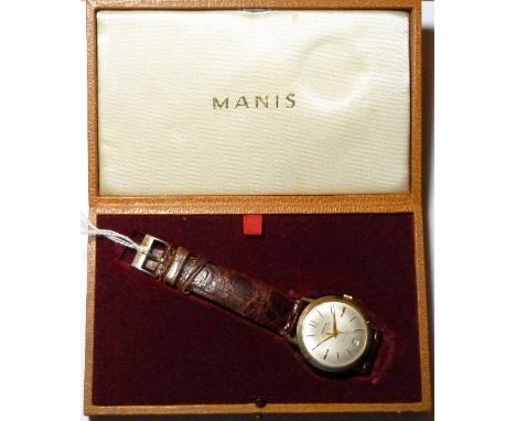 A 9ct gold Manis Chronometer Automatic gentleman's Wristwatch, with Swiss movement, the circular silvered dial with gilt Arab