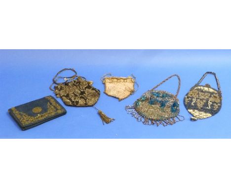 Antique and vintage Textiles: a collection of eight various bags and purses, including a Victorian velvet and cut steel bag, 