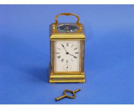 A late 19th century Drocourt corniche case carriage clock with repeat, of characteristic form, the Roman dial with moon hands