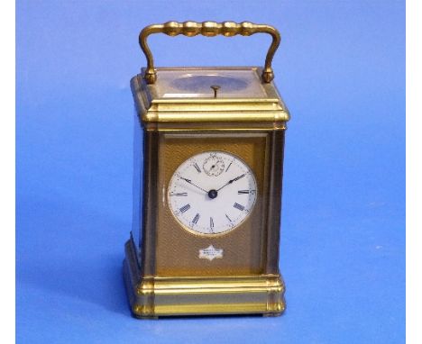 A 19thC French gilt-brass repeating Carriage Clock, of five-glass form with hinged handle, signed Leroy A Fils, 211 Regent St
