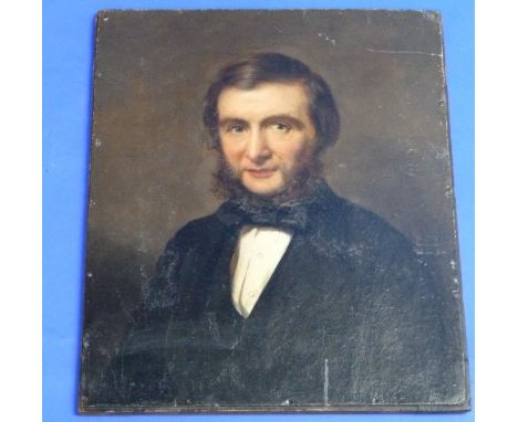 British, 19thC School, Portrait of a Gentleman, oil on board, 10in x 8in (11cm x 11cm) framed.