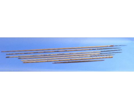 Six vintage wooden pointed hunting arrows, Arawaka Indian, Guyana.