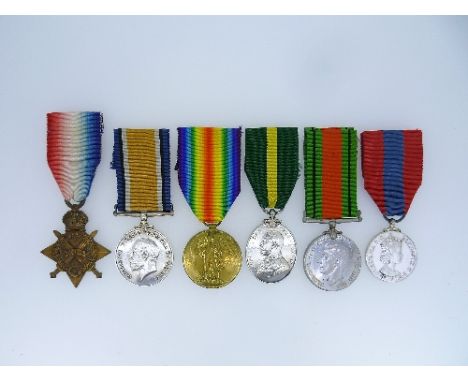 A group of six medals, awarded to 1434. Pte. F. Gee. 8-Lond. R., comprising 1914-15 Star, British War medal, 1914-1920, Victo