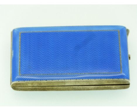 A Continental silver and guilloche enamel Cigarette Case, London import marks for 1929, of hinged rectangular form with blue 