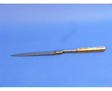 A vintage Corsican vendetta knife, with 8½in (21.5cm) folding blade and engraved bone handle, blade lock a.f.