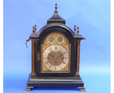 A 19thC ebonised Bracket Clock, dial signed Thomas Kirk, 7 Whitefriargate, Hull, the 8in break arched gilt dial with silvered