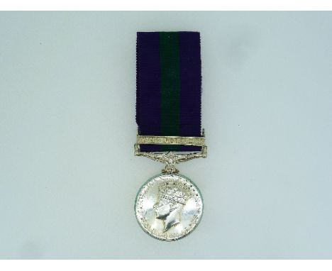 General Service medal, 1918-62, one clasp, Palestine, awarded to 5725494 Pte. P. C. Leach. Dorset. R.