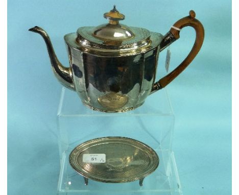A George III silver Teapot and Stand, by  George Burrows, hallmarked London, 1800 (stand 1799) of shaped ovoid form, with flu
