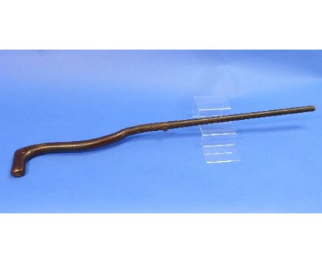 An under-hammer percussion walking stick gun, retains much original finish, barrel 23in (58.5cm) long, overall 35¾in (91cm) l