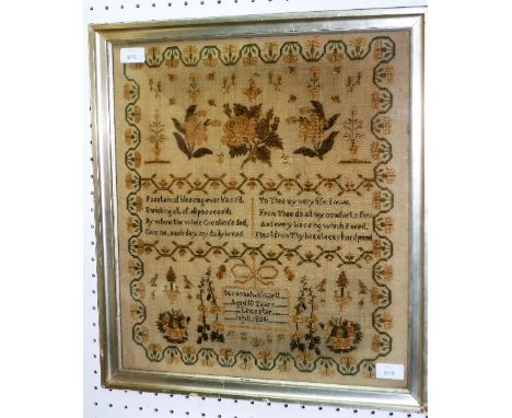 A William IV sampler, worked in coloured silks on linen, with a verse and flowers within a floral border, by Susannah Kinzett