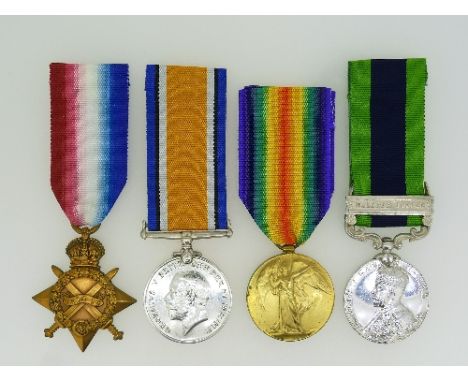 A group of four medals, awarded to 18806. Pte. W. J. C. Rossiter. Som. L.I., comprising 1914-15 Star, British War medal, 1914