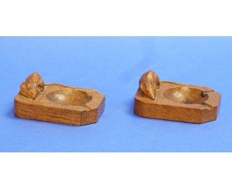 A Robert 'Mouseman' Thompson carved oak Ashtray, 4in (10cm) long, together with another similar (2)