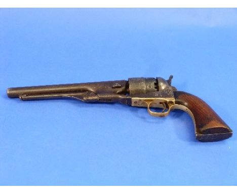 An 1860 Colt Army revolver, .44 calibre, with 8in barrel, matching serial numbers on frame, replacement cylinder.