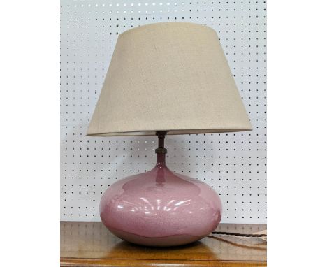 TABLE LAMP, 28cm W, with a pink ceramic base, purchased from Rose Uniacke, with shade. 