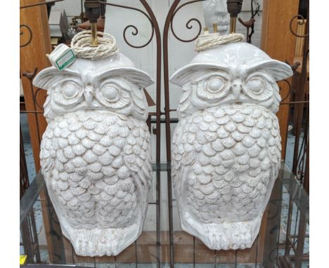 PAOLO MOSCHINO CERAMIC OWL TABLE LAMPS, a pair, 55cm H. (2) 