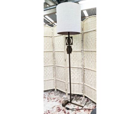 PORTA ROMANA FLOOR LAMP, overall 182cm tall including shade, with a geometric metal base with circular detail. 