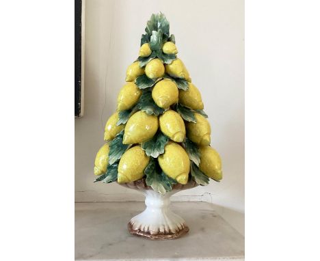 CAPODIMONTE CENTREPIECE, Italian ceramic stand supporting pyramid tower of lemons 'capodimonte', 28cm H. 