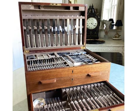 CUTLERY, by Mappin and Webb, a canteen of silver plate cutlery and flatware, twelve settings, approx pieces, canteen 57cm W x