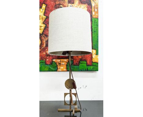 PORTA ROMANA TABLE LAMP, overall 85cm H including shade,, the geometric metal base with circular detail. 