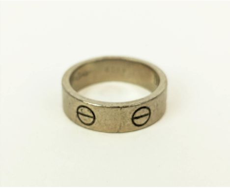 A CARTIER 18CT WHITE GOLD LOVE RING, inscribed '1996', ring size 'M', 8.08 grams, complete with pouch. 