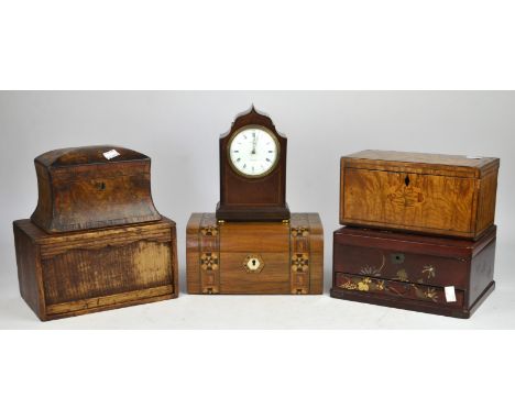 A Victorian walnut tea caddy, of waisted form and crossbanded, W 20cm, together with a George IV ash tea caddy, interior void