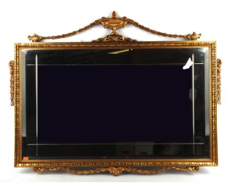 A George III style giltwood and gesso overmantel mirror, late 20th century, plate bevelled and etched, H 76cm, W 96cmConditio
