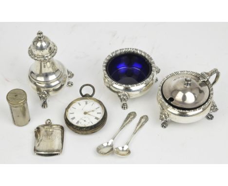 Silver three piece cruet and other item TBC