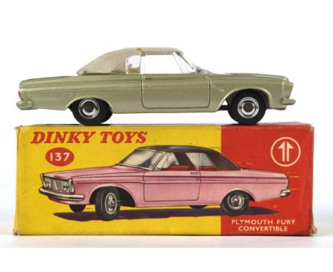 A Dinky  137 Plymouth Fury Convertible, light green with light grey hood (harder variation to find), boxed.Condition Report: 