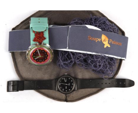 Swatch  A PWZ106 soupe de Poisson Pop Swatch watch, with card shell packaging, net, and instruction book dated 1993 ,and a Bl