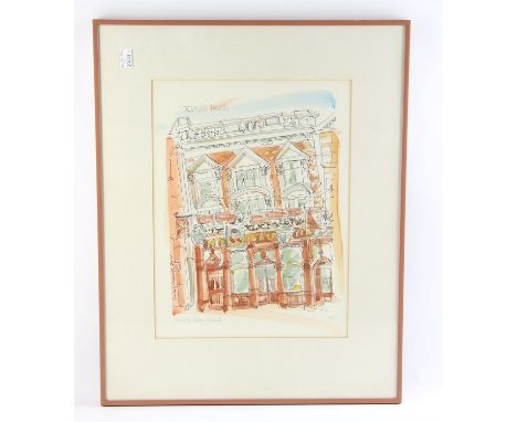 A group of five, including Lucille Cromwell, 'Kings Head', hand coloured print, 38 x 28cm.; a pastel portrait of an elderly l