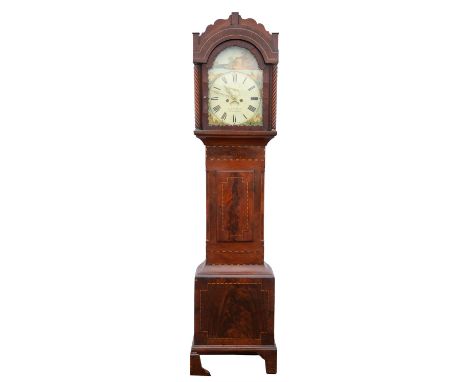 A Victorian mahogany longcase clock, with re-painted arched dial, 11.5ins, F .Eschle, Aberdare, South Wales, with seconds dia