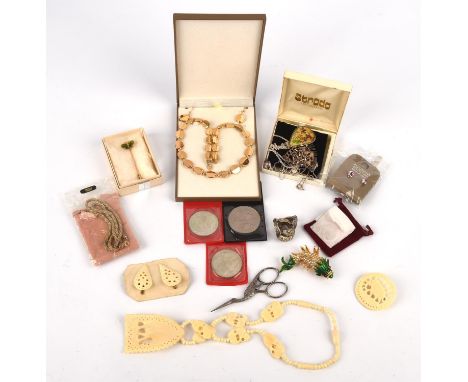 A group of silver and costume jewellery, including two necklaces and pendant, a chain, a name necklace 'Hasmik' and a curb br