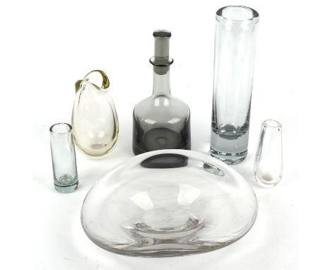 A Holmgaard clear glass vase of cylindrical form engraved 'Holmgaard 18784' to base, height 30cm, another smaller engraved 'H