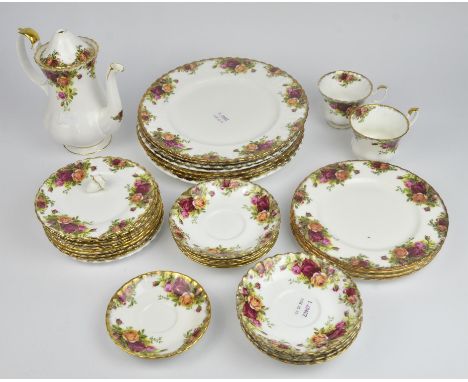 Royal Albert Old Country Roses, a part coffee/tea set, to comprise two cups, ten saucers, four plates 21cm diameter, ten plat