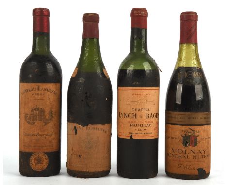 Bordeaux wine, Chateau Lynch Bages 1957, 1 bottle, Chateau Lanessan 1959, 1 bottle, Thorin Volnay 1966, 1 bottle, Vosne Roman