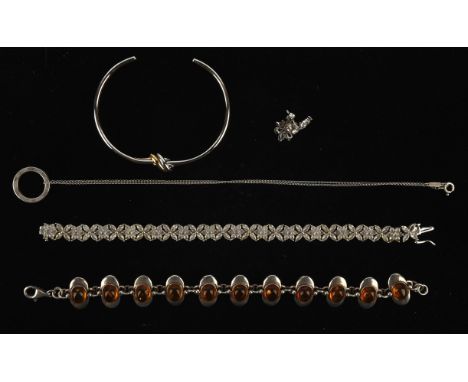 Tiffany & co round ring pendant with chain, amber and silver bracelet with spring clip fastening measuring 20cm long, with a 
