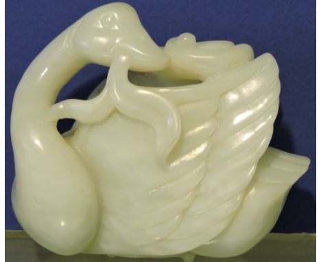 A carved mutton-fat jade paperweight, carved in the form of a goose, H. 6cm.
