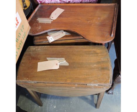 A pair of mahogany drop leaf occasional tables and a bed tray.